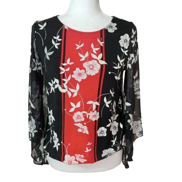 Alfani Sheer Sleeve Floral Print Top - Picture 1 of 9